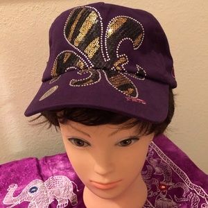 Bling Cadet Cap Hat Fleur de Lis Purple NEW Tags